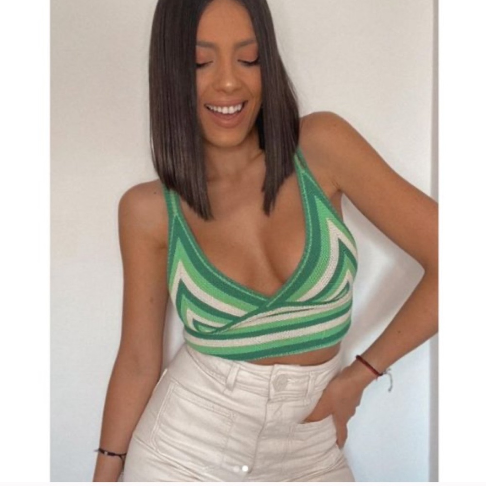Zara Green Striped Knit Bralette